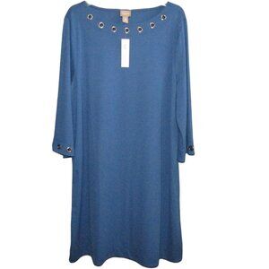 Chicos Grommet Detail A Line Knee Dress Womens Size XL 3 Blue Dusk New Tag